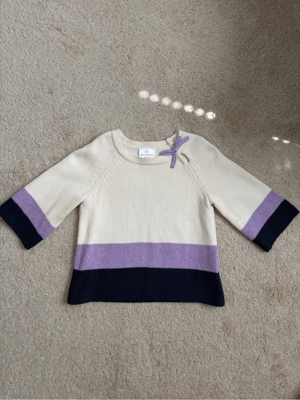 Hanna Andersson Girl's Knit Sweater Ivory Purple Blue Size 110 US Size 5